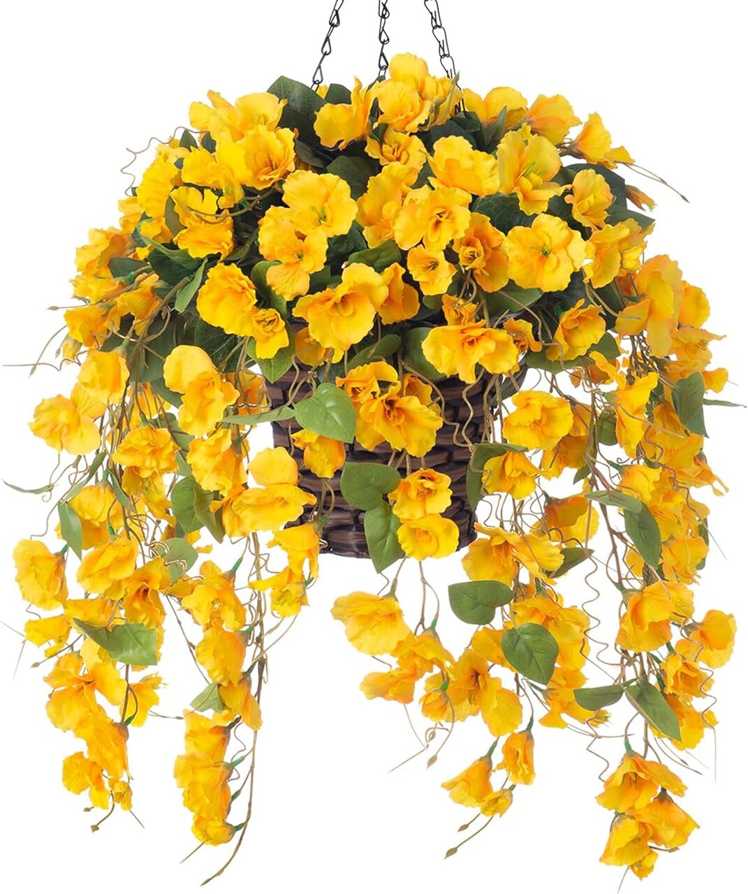 Artificial Fake Hanging Hibiscus Flowers Plants with Basket (Yellow)